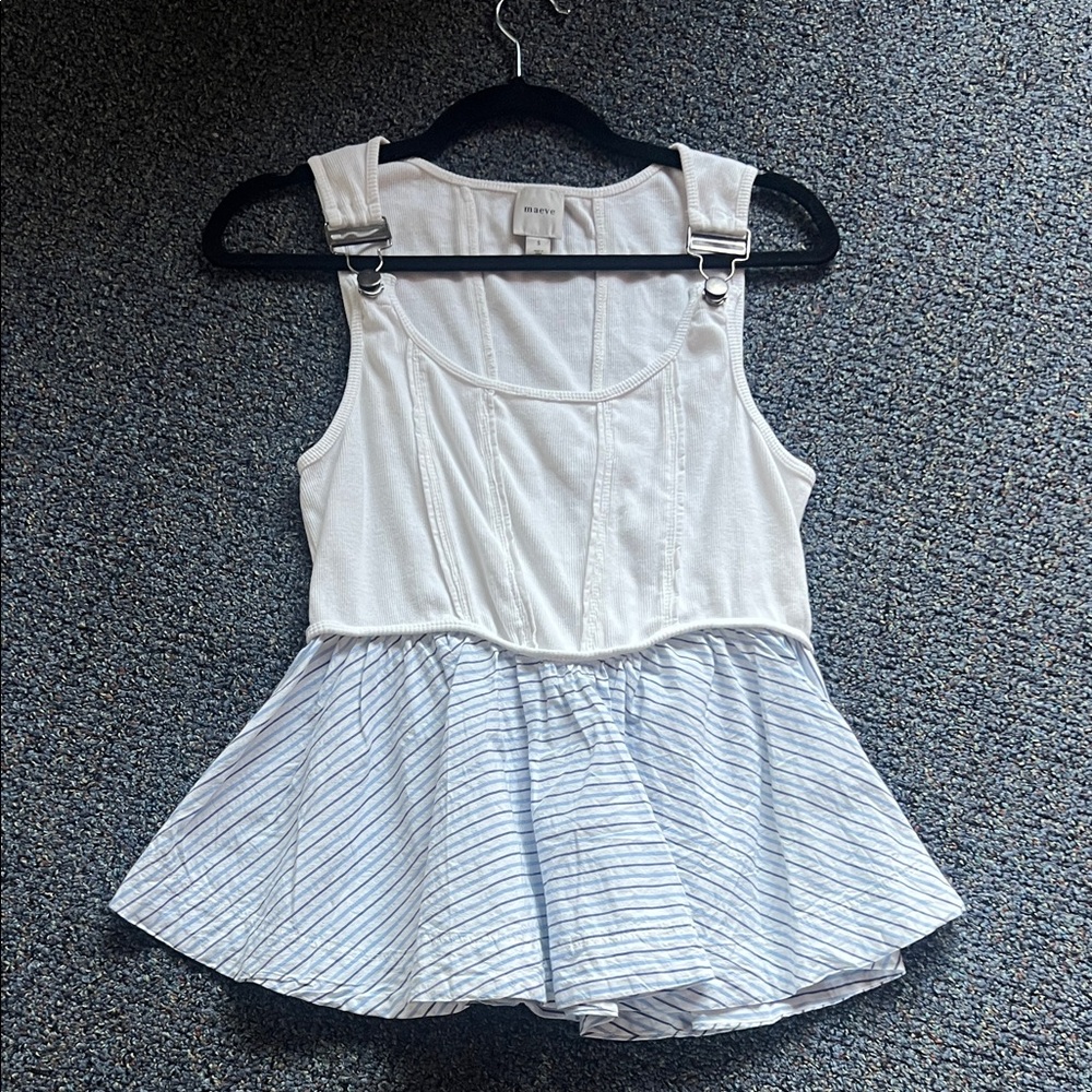 Maeve White Tank with Light Blue Striped Peplum - Picture 1 of 4